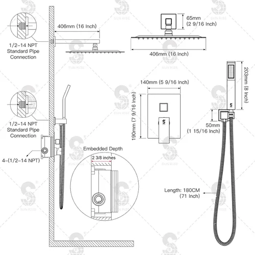 Miniatura 44 de SR SUN RISE ORB - Juego de cabezal de ducha cuadrado y mango de lluvia, accesorios de ducha montados en la pared, kits de reparación de grifo