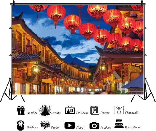 Miniatura 2 de Haoyiyi Fondo de año nuevo chino de 10 x 6.5 pies 2025 Festival de primavera de China Lijiang Town noche linterna roja cielo azul fotografía telón
