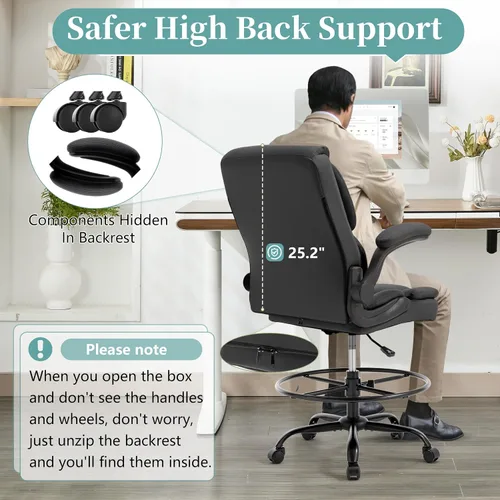 Miniatura 4 de Silla ergonómica de dibujo, silla de oficina alta para escritorio de pie, silla de escritorio de pie con respaldo alto con reposabrazos abatibles