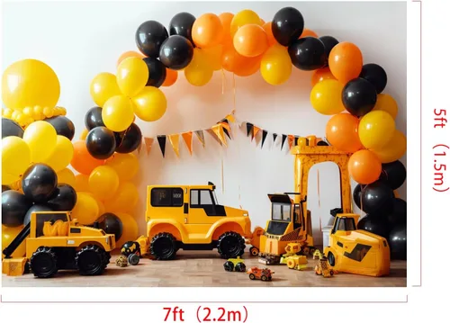 Miniatura 2 de Kate Telón de fondo de construcción de camión volquete para niños, fondo de fotografía, decoración de fiesta de cumpleaños, 7 x 5 pies