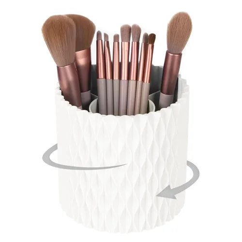 Miniatura 10 de Organizador de brochas de maquillaje, rotación de 360°, vaso de 5 ranuras para cosméticos, lápices labiales, bolígrafos, organizador de tocador