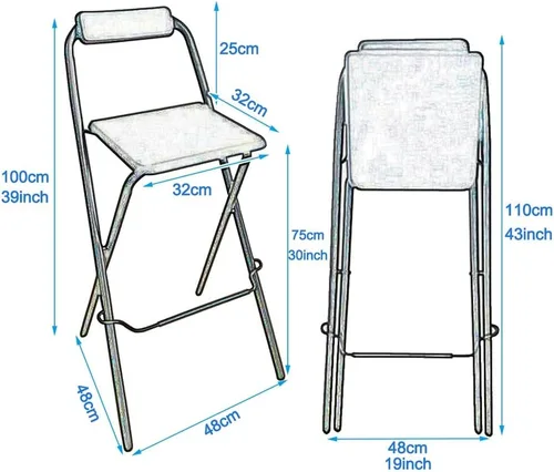 Miniatura 3 de Taburete de bar plegable de 30 pulgadas con respaldo, silla alta plegable, taburete de barra de altura de mostrador para cocina, oficina, fiesta