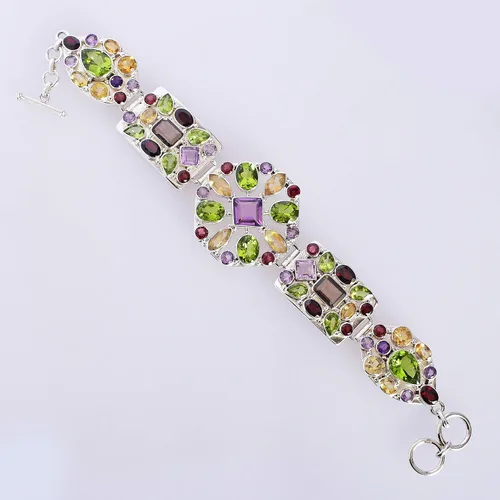 Miniatura 3 de Pulsera de plata de ley 925 con piedra preciosa de cuarzo ahumado y amatista de peridoto y citrino, hermosa joyería hecha a mano, regalo