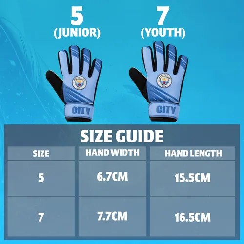 Miniatura 5 de Manchester City FC Guantes de portero para niños, talla 7, diseño acolchado antideslizante azul