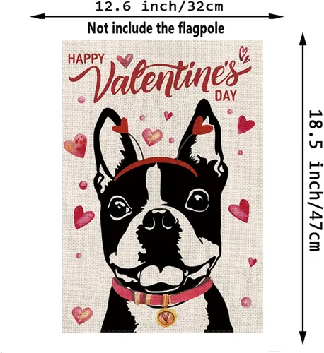 Miniatura 2 de Bandera de jardín para el día de San Valentín, banderas de perro Boston Terrier para exteriores, amor, corazón, aniversario, boda, fiesta, hogar