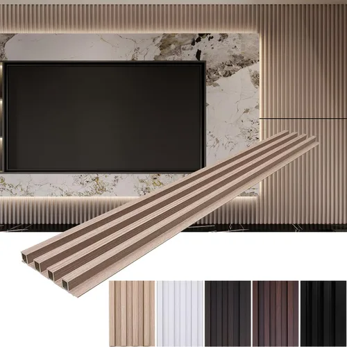Miniatura 8 de Yutianli Paquete de 12 paneles de pared de listones 3D WPC para paredes, panel de rejilla de compuesto de plástico y madera con textura de madera
