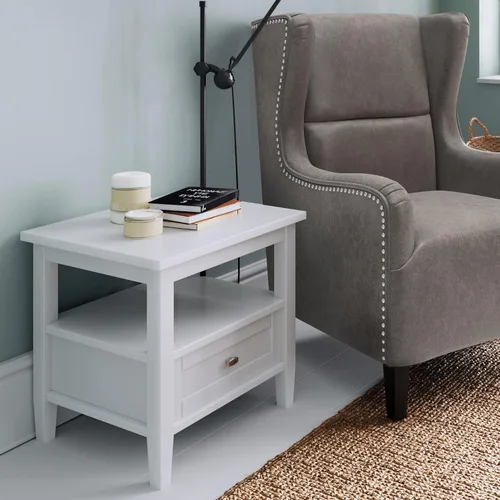 Miniatura 2 de SIMPLIHOME - Mesa lateral estrecha rectangular Warm Shaker, de madera maciza, de 14 pulgadas de ancho, estilo transicional, color negro, para sala