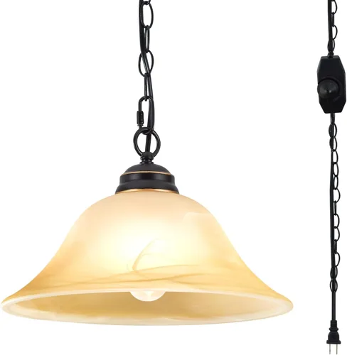 Miniatura 9 de Lámpara Colgante Enchufable con Pantalla de Vidrio de Alabastro, Lámpara Colgante con Interruptor de Encendido/Apagado, Cable de 16.4 Pies y Cadena