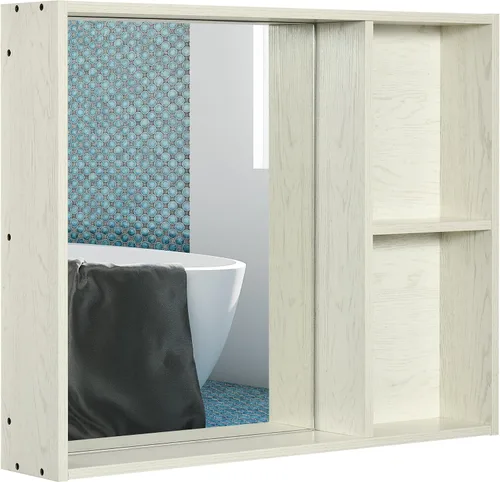 kleankin Botiquín de baño de 31.5 x 25.5 pulgadas con espejo, estante de almacenamiento, armario de baño montado en la pared para sala de estar y