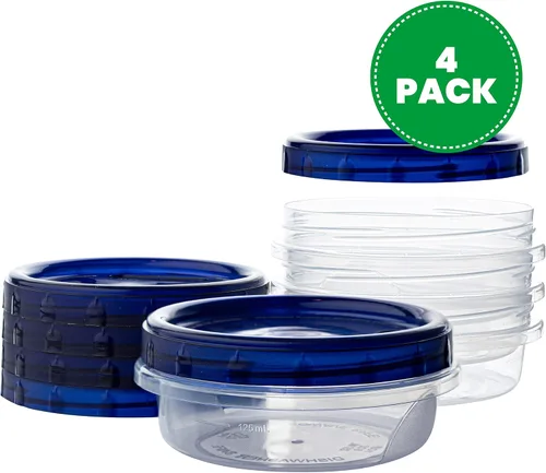 Miniatura 2 de PLASTICPRO [Paquete de 4 unidades de 8 onzas] Recipientes de delicatessen con parte inferior transparente con tapas azules en la parte superior