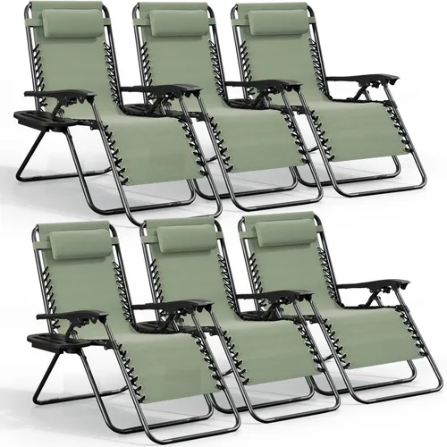 Miniatura 15 de Nestl Zero Gravity - Juego de 2 sillas de patio al aire libre con almohadas y bandejas portavasos, silla de campamento reclinable de malla de acero