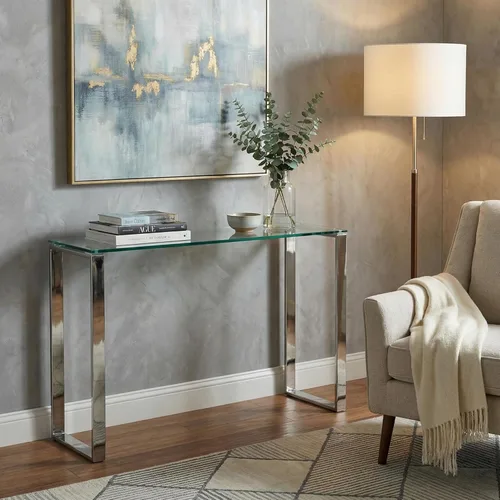 Miniatura 7 de Cortesi Home Remi - Mesa consola de cristal contemporánea con acabado cromado