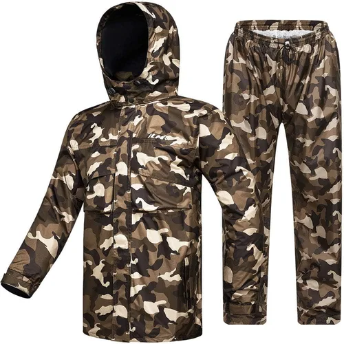 Miniatura 8 de ILM traje de lluvia para motocicleta, impermeable, 6 bolsillos, 2 piezas, chaqueta y pantalones, para hombre Verde del ejército-hombres