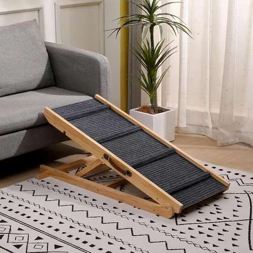 Miniatura 2 de Rampa plegable de madera para perros y escaleras para mascotas, escalones antideslizantes de 5 niveles para perros y gatos, rampa de madera para que