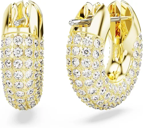 Miniatura 4 de Aretes de aro Swarovski Dextera, pavé, blanco, acabado en tono dorado