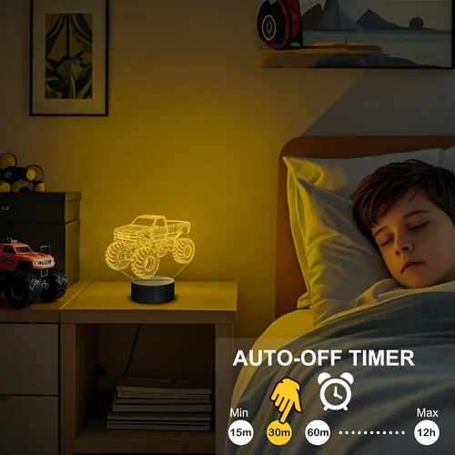 Miniatura 5 de Luces nocturnas 3D para niños, lámpara nocturna para niños, camiones monstruo para niños, 16 colores LED que cambian de iluminación, iluminación