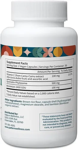 Miniatura 3 de Pattern Wellness Suplemento de quercetina con bromelina, función inmunológica y apoyo a la salud celular, antioxidante y bienestar de todo
