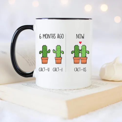 Miniatura 4 de YouNique Designs Taza de 6 meses, 11 onzas, Divertido 6 Taza de café de meses para novio y novia, Taza de aniversario de citas (mango negro)