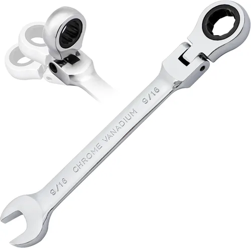 B4B BANG 4 BUCK Llave de trinquete 9/16, llave combinada de trinquete de cabeza flexible, grado industrial, 72 dientes, caja de trinquete de 12