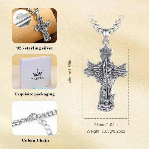Miniatura 163 de CELESTIA Medallas de plata de ley 925 San Miguel/San Cristóbal/San Benito/San Gabriel/Virgen María/Jesús/Caravaca/Metatrón/Sello de los Siete