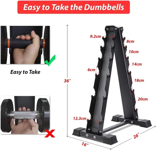 Miniatura 5 de Soporte para mancuernas solamente, soporte de pesas para mancuernas, marco en A, compacto para gimnasio en casa, ahorro de espacio
