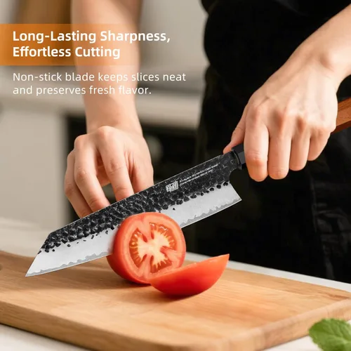 Miniatura 7 de FINDKING Cuchillo japonés Kiritsuke, cuchillo de chef Gyuto de 9 pulgadas, cuchillo de cocina con hoja de acero de alto carbono, mango octogonal