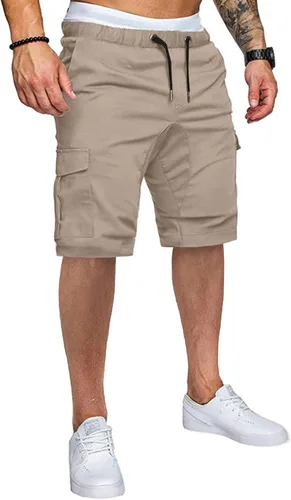 Miniatura 15 de JMIERR Pantalones cortos de carga casuales para hombre, de algodón, con cordón elástico, para verano, playa, pantalones cortos chinos con 6 bolsillos