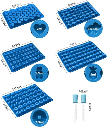 Miniatura 3 de Sidosir 7 Moldes para Dulces de Goma, Moldes de Ositos de Goma/Dinosaurio/Fruta/Dona/Corazones, Molde de Silicona Antiadherente para Dulces