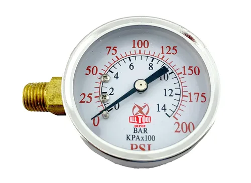 Miniatura 22 de Manómetro de presión de aire de 2" Montaje lateral inferior 1/4" NPT 2" Dial - 0 a 200 PSI
