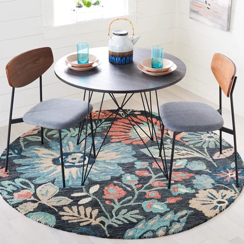 Miniatura 7 de SAFAVIEH Jardin Collection - Alfombra de pasillo, 2 pies 3 pulgadas x 8 pies, carbón y azul, hecho a mano, lana floral y algodón, ideal para zonas
