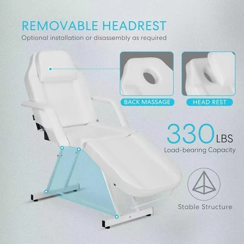 Miniatura 5 de Roixeeds Silla de tatuaje de 3 secciones, cama de masaje profesional ajustable, silla de cama de tatuaje con taburete de spa y gancho para toalla