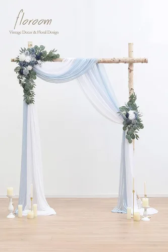 Miniatura 2 de Kit de flores de arco Floroom con cortinas (paquete de 4) - 2 piezas de arreglo de guirnalda floral artificial azul polvoriento y azul marino con 2