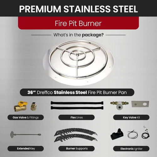 Miniatura 2 de Kit Profesional de Quemador de Hoguera de Acero Inoxidable con Bandeja y Anillo para Gas Natural, Bandeja de 36 Pulgadas, Anillo de 30 Pulgadas, Kit