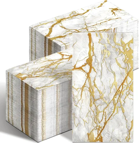 Miniatura 12 de Geyoga 200 Piezas Servilletas de Invitados de Mármol de 2 Capas Servilletas de Papel Desechables para Baño de Invitados Toallas de Mano Marmoleadas