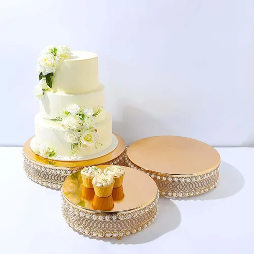 Miniatura 15 de Efavormart - Soporte redondo de metal dorado de 18 pulgadas para tartas, diseño barroco adornado con parte superior de cristal, bandeja