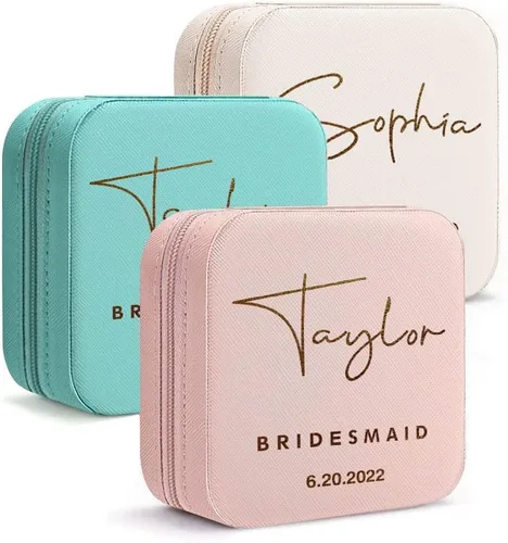 DayOfShe Regalos de dama de honor, joyero personalizado para dama de honor, de cuero, pequeño organizador de joyas de viaje, estuche para anillos