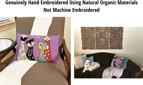 Picasso - Funda de almohada de gato morado, almohada bordada a mano, cojín abstracto de gato, cara de gato en almohada, almohadas decorativas de
