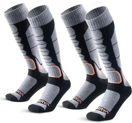 Calcetines de lana de merino para esquí para hombres, mujeres y jóvenes - Calcetines térmicos de snowboard con amortiguación completa por encima de