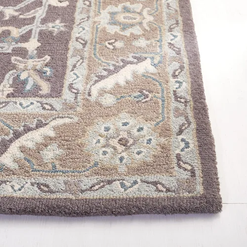 Miniatura 3 de SAFAVIEH Blossom Collection - Alfombra decorativa, 2 x 3 pies, gris oscuro y marrón claro, lana hecha a mano, ideal para zonas de alto tráfico