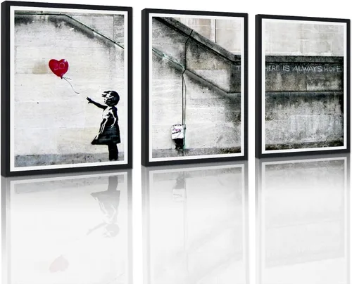 Miniatura 14 de 3 Piezas de Arte de Pared Banksy en Lienzo, Póster de Graffiti, Decoración de Pared con Citas Inspiradoras, Nunca Te Rindas, Obras de Arte para Sala