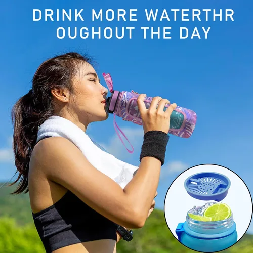 Miniatura 6 de Goth Moon Botella de agua de medio galón con funda - Botella de agua con tapa abatible sin BPA de 32 onzas - con marcador de tiempo, jarra de agua a