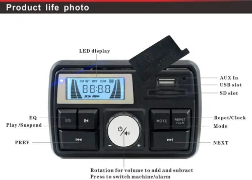Miniatura 3 de Radio de 12 V 3 pulgadas motocicleta ATV UTV carrito de golf impermeable antirrobo Bluetooth altavoz USB TF U disco FM Radio sistema estéreo (negro)