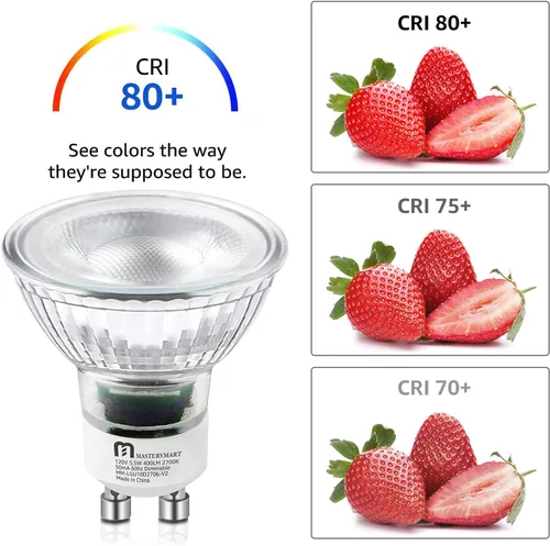 Miniatura 5 de MASTERY MART - Bombillas LED GU10, equivalentes a 50 W, 5,5 W regulables, cubierta de cristal completa, reflector de luz blanca suave de 2700 K