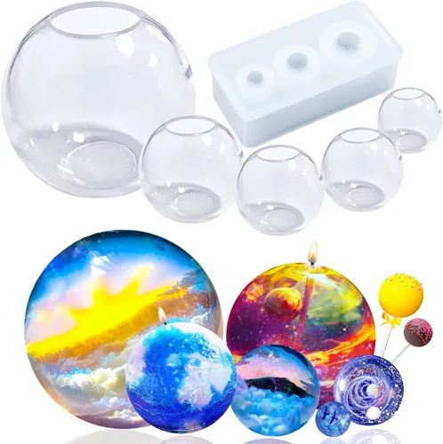 Miniatura 9 de Molde de silicona de esfera para resina epoxi, fabricación de joyas, cera de velas, jabón casero, bomba de baño, una sola pieza, 2.4 pulgadas