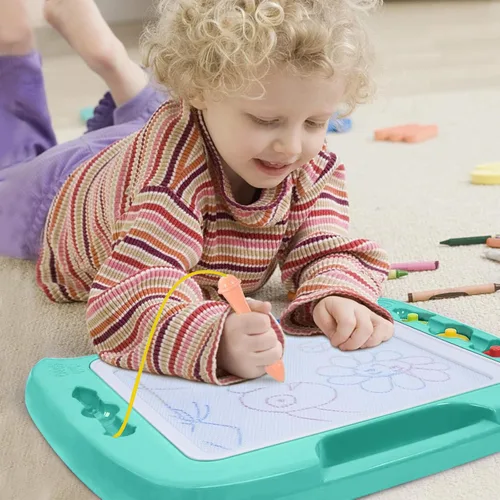 Miniatura 8 de SGILE -Pizarra magnética para dibujar grande de 4 colores y con 4 sellos, juguete para aprendizaje, regalo para niños mayores de 36 meses, 16x13
