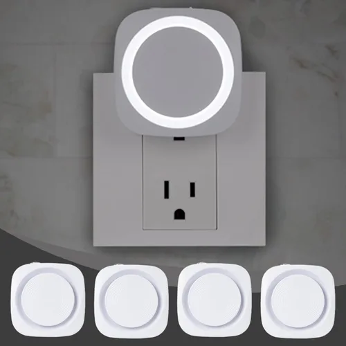 Miniatura 10 de Luces nocturnas de color blanco cálido enchufables en la pared, paquete de 4 luces nocturnas regulables con sensor automático de atardecer a