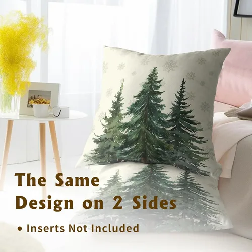 Miniatura 5 de Fundas de Almohada de Bosque de Pinos 22x22 Juego de 2, Fundas de Almohada Decorativas de Árboles de Abeto y Cedro Verde Nieve Beige de Invierno