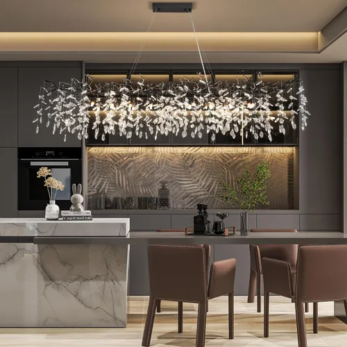 Miniatura 16 de YUYI Lámpara colgante de cristal de 8.3 pulgadas para isla de cocina, modernos candelabros de rama de árbol dorados, lámpara colgante redonda
