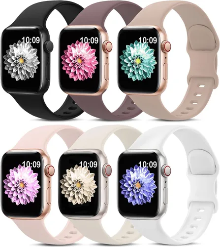 Miniatura 17 de Paquete de 6 bandas deportivas compatibles con Apple Watch de 38mm 40mm 41mm 42mm 44mm 45mm 49mm 46mm, correa impermeable de silicona para iWatch