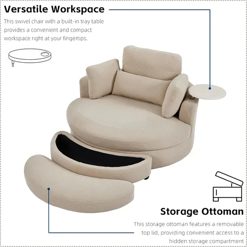Miniatura 6 de Yoglad Silla redonda giratoria de gran tamaño, sillas de 360 grados con bandeja otomana para reposabrazos ideal para sala de estar, dormitorio